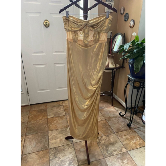 Women's Collective The Label Gold Strapless Maxi Dress Size 10 - Picture 1 of 8